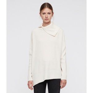 ALLSAINTS Hettie Jumper ivory split turtleneck asymmetrical hem wool sweater
